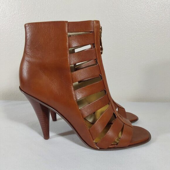 MICHAEL Michael Kors Leather Strappy Front Zip Stiletto Heel Sandal - 8 - Picture 5 of 10